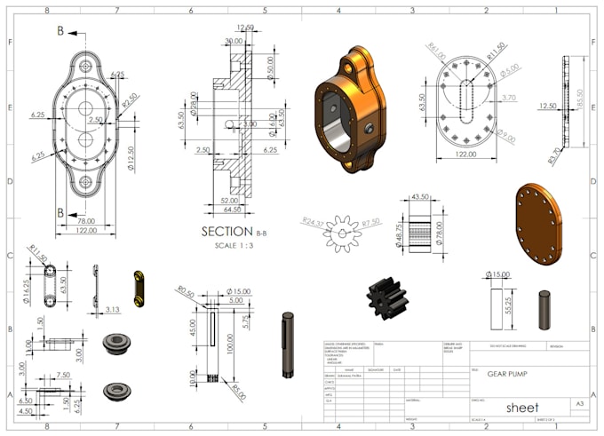 do autocad 2d mechanical parts drawings