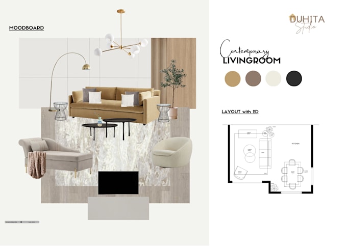 design mood board interior with shopping list