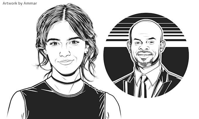 draw custom black and white line art portrait from photo