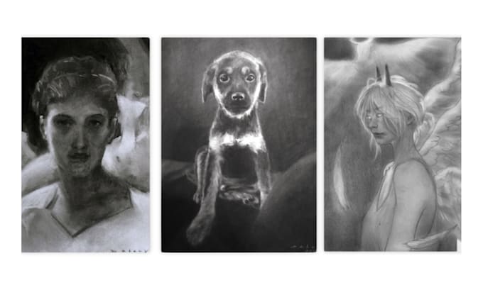 draw pencils and charcoal portrait from your photo or idea