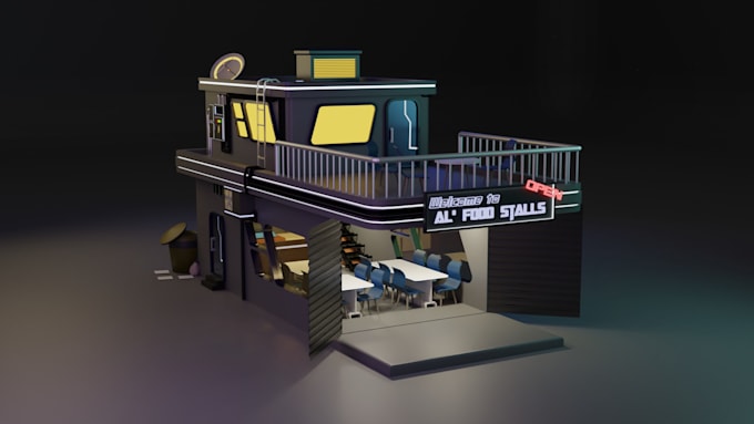 model 3d low poly building for you in blender