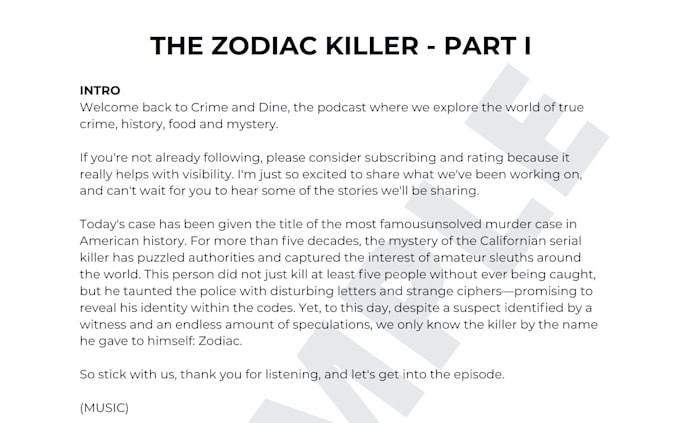 Research and write your true crime script by Nikkixtattoo | Fiverr