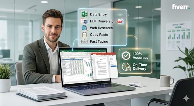 do data entry typing work, PDF convert, web research, copy paste