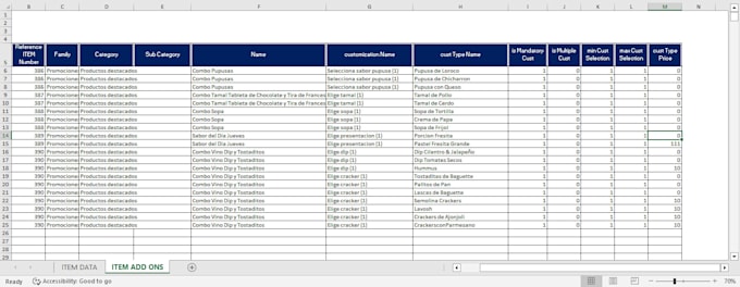 do restaurant menu data entry for ubereats, doordash, grubhub and excel csv