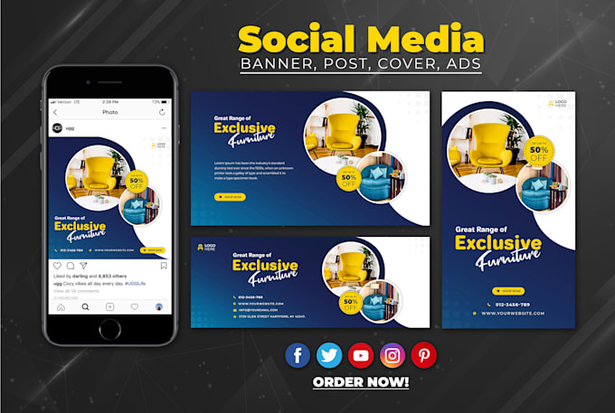 design stunning social media banners, ads, covers, stories