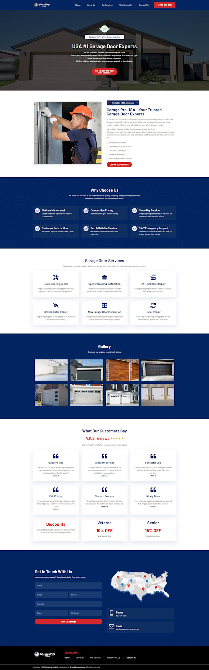 design a garage door or handyman contractor website with local SEO