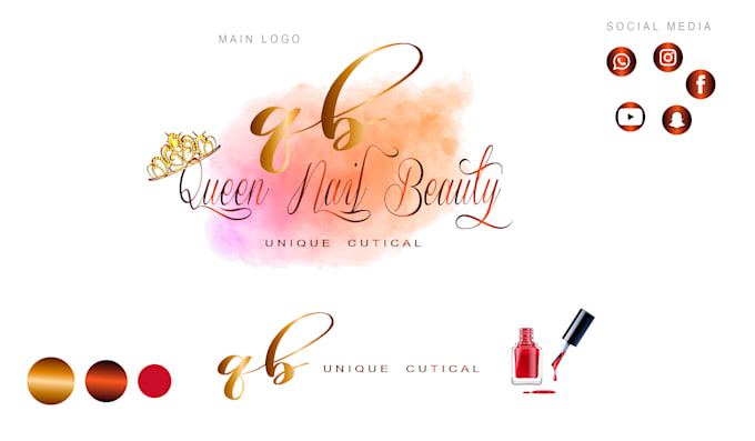 design water color nail logo