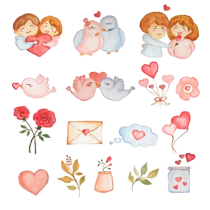 create hand drawn watercolor illustrations themed clip art