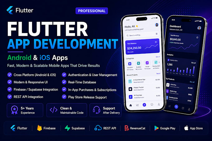 develop a flutter mobile app for android and ios