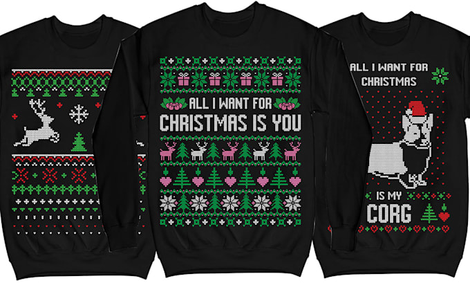 create ugly christmas sweater and tshirt design in 5 hours