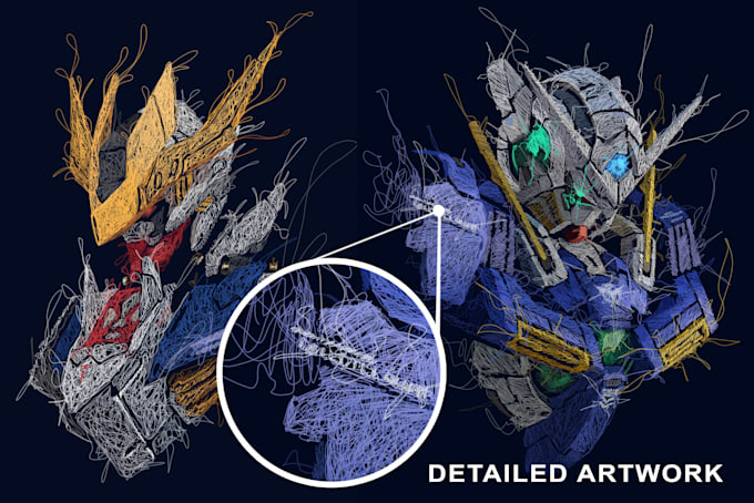 draw gundam, gunpla, mecha, robot with scribble art style