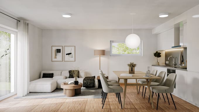 create photorealistic 3d rendering, interior design
