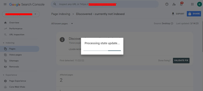 setup google search console index coverage error
