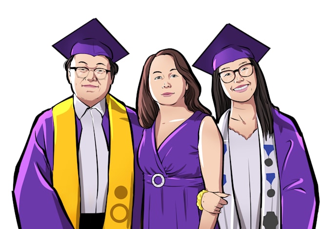 draw cartoon couple family illustration