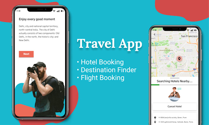 develop travel app with destination finder, hotel and flight booking options