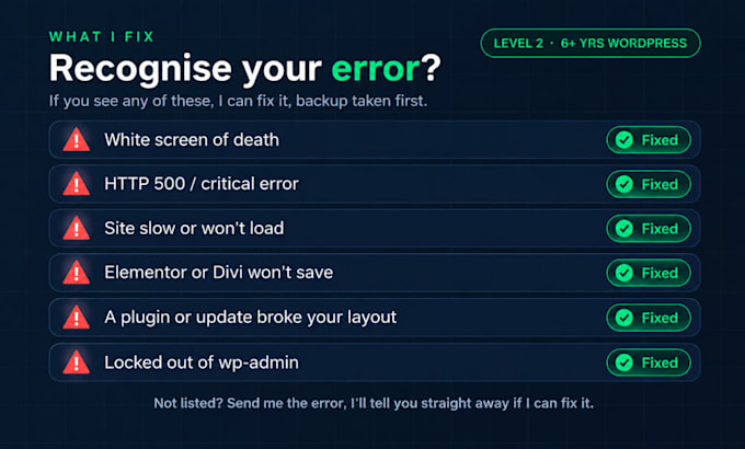 fix your wordpress errors, bugs and website issues fast