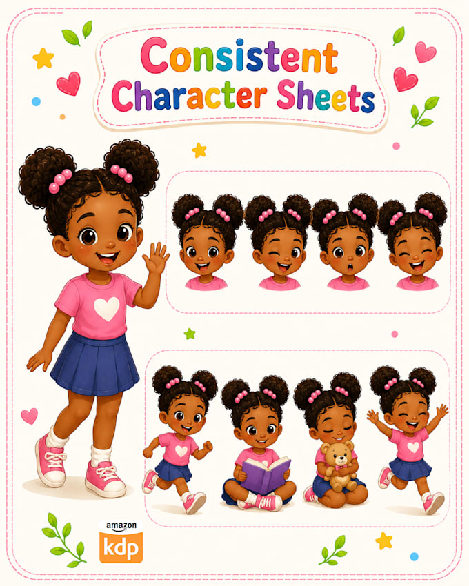 create consistent character design for picture book and cover for amazon KDP