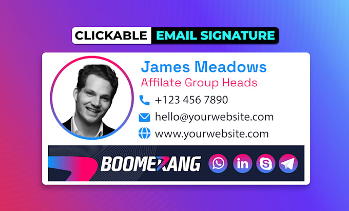 design modern clickable HTML email signature for gmail, outlook , apple