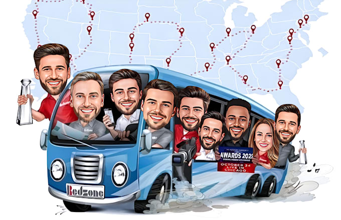 custom group caricature cartoon, business team caricature