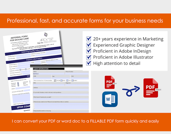 create or convert fillable PDF form from word or PDF fast