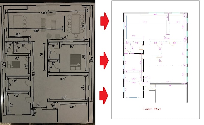 redraw old blueprints and rough sketches