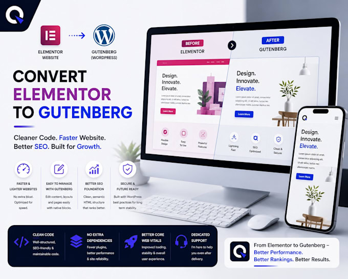 convert elementor build website to gutenberg