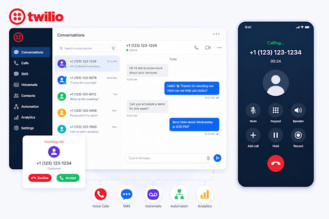 build twilio SMS, calling, chatbot and automation workflows
