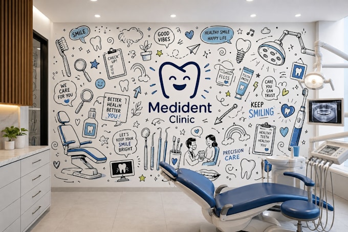 create office and restaurant wall art doodle decal mural