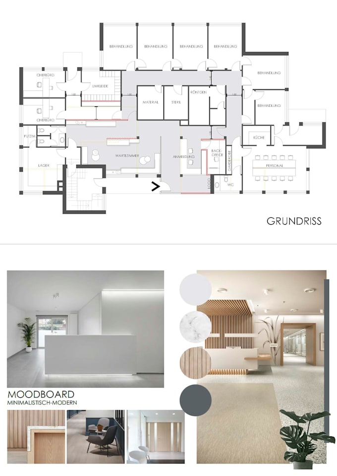 design a functional architectural floor plan with mood board