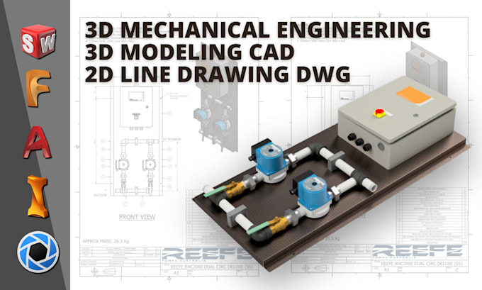create technical drawing, line drawing or 2d drawing dwg