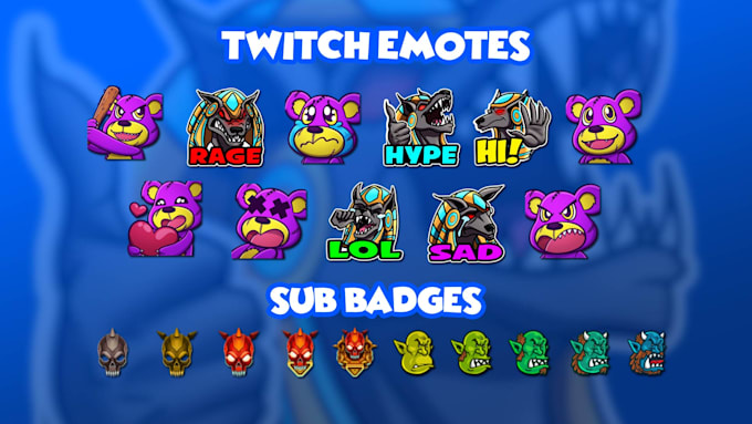 create custom twitch or kick emotes animated emotes, sub badges in 24 hours