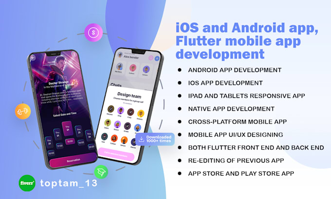 do a mobile app development ios app and android app flutter app developer