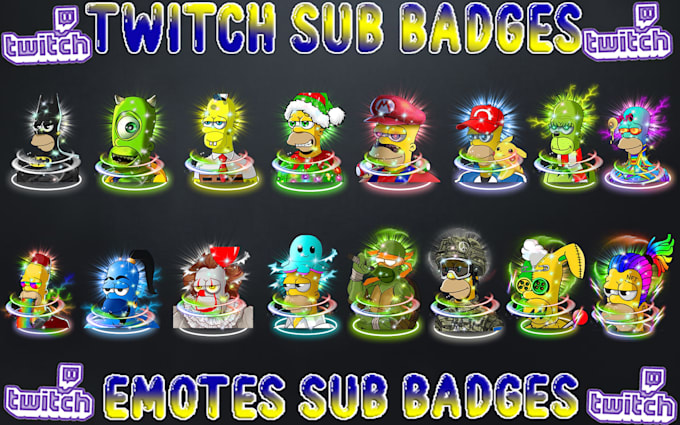 create 6 twitch sub badges 6 or twitch emotes in just 24 hur