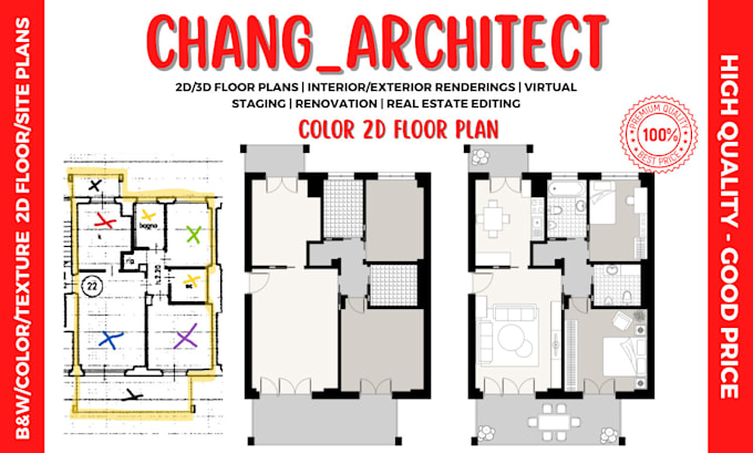 design black and white, color 2d floor plan, 2d site plan