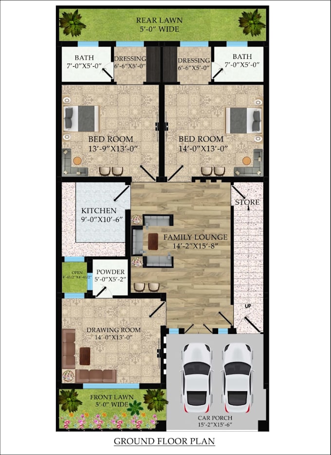design 2d architectural floor plan and 3d elevations
