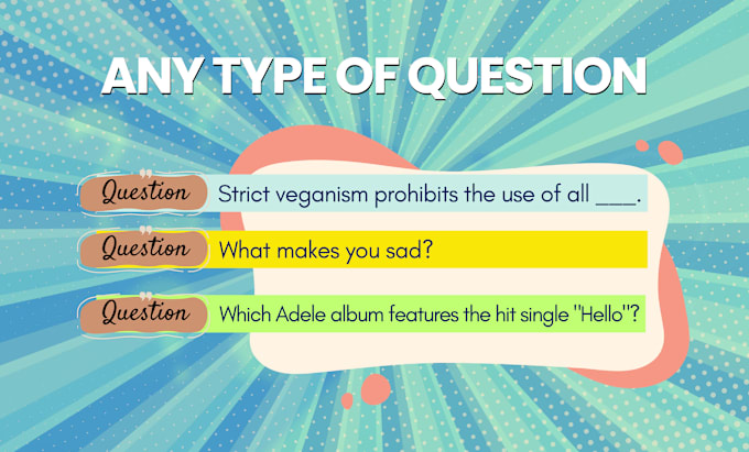 write any quiz, trivia questions, mcqs, on your topic and format