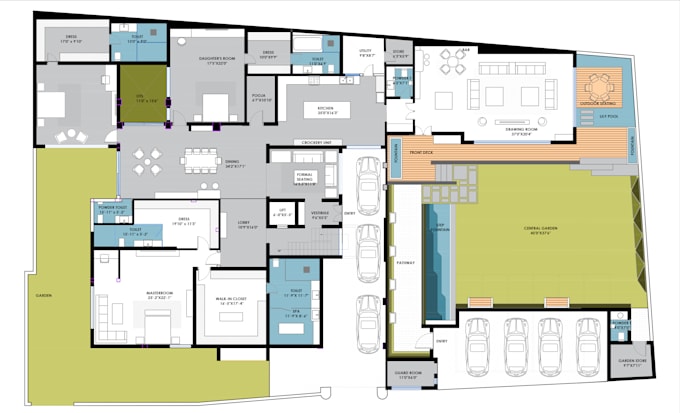2d drawing, floor plans, elevation, section and site plan