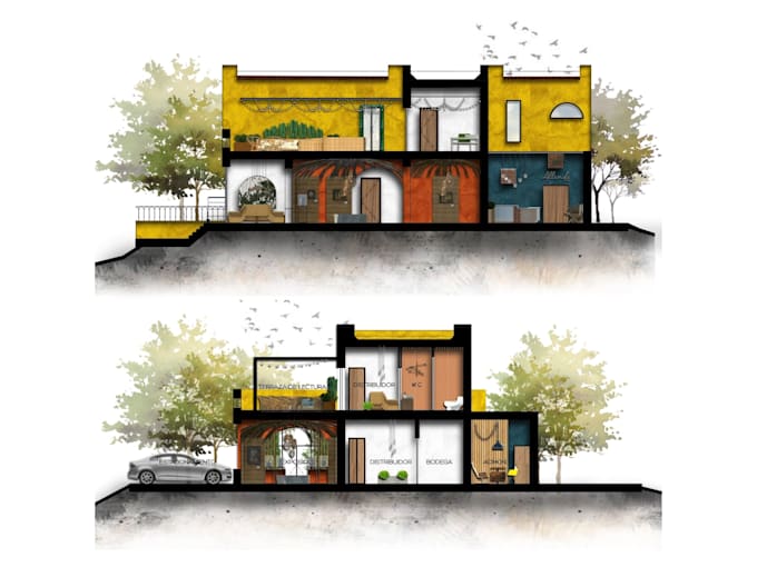 render a professional 2d floor plan in photoshop