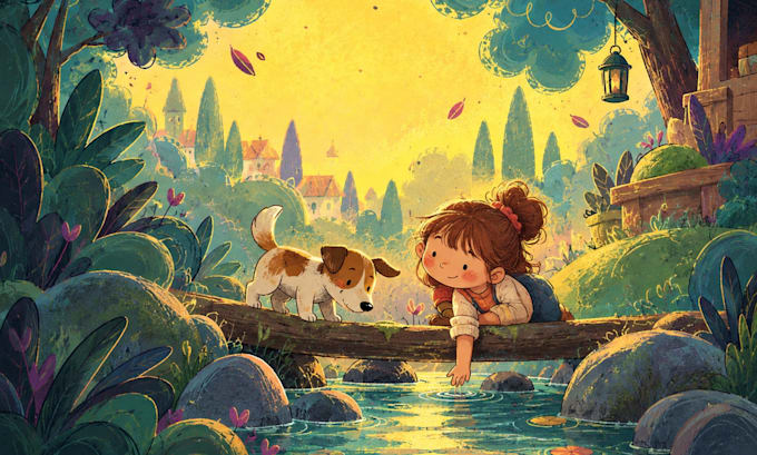 create whimsical illustration, ai free, for your children book