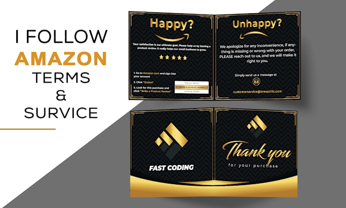 design amazon thank you card and product feedback insert card