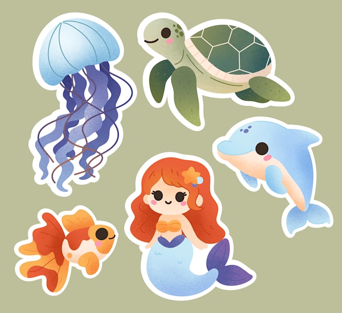draw cute handdrawn sticker designs and a sticker sheet