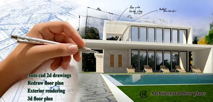 do floor plans in autocad 2d or exterior rendering within 24