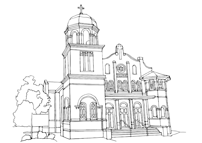 make a detailed building line drawing