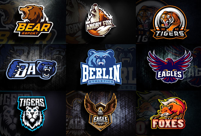 design an esports logo, wolf, tiger, eagle, bear, fox