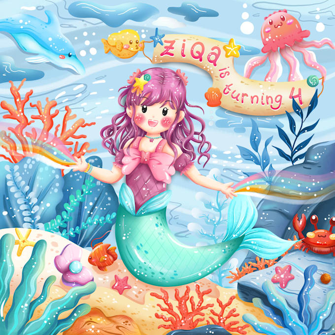 draw birthday card illustration for your children