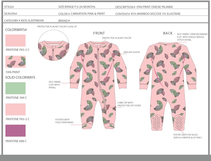 design kidswear, swimwear, accessories cad sketches and tech packs