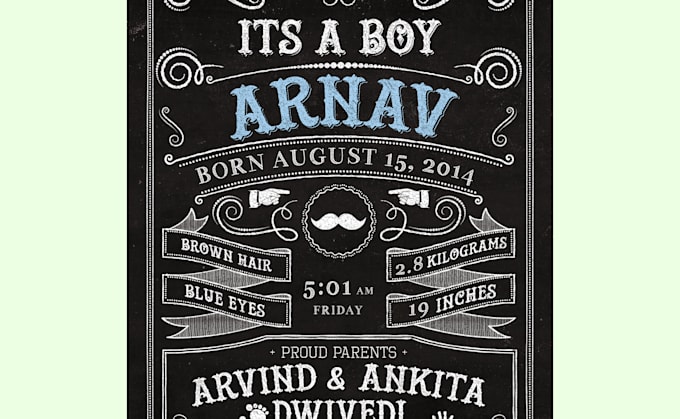 design a printable birth announcement chalkboard poster