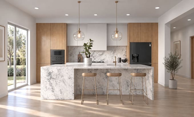 design your modern kitchen interior with realistic 3d renders
