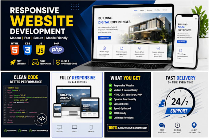 develope a responsive PHP website using HTML CSS javascript