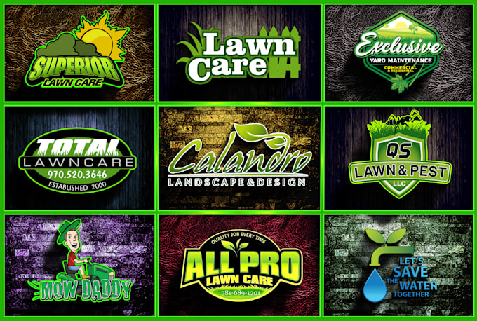 design landscape, lawn care, mowing and irrigation logo